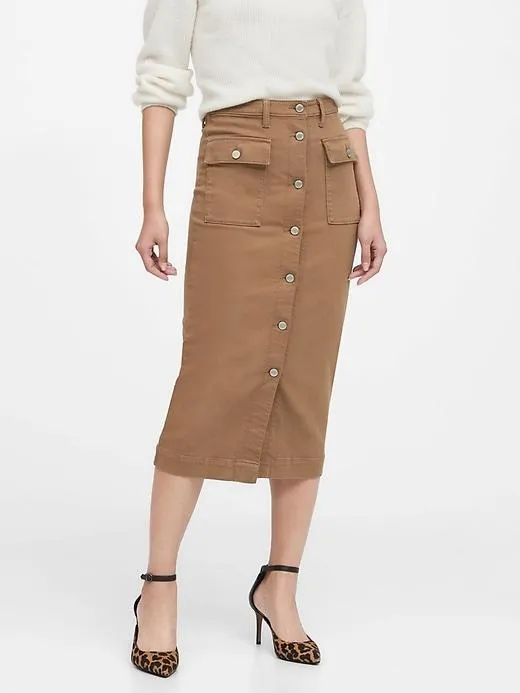 Denim Utility Midi Skirt In Stone