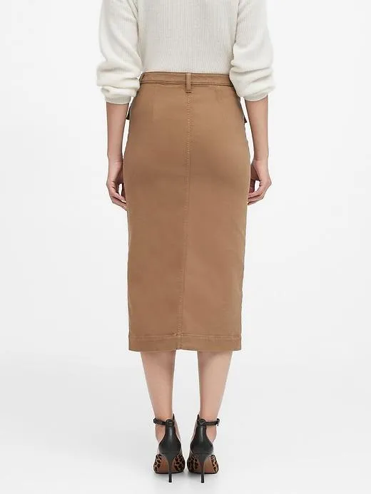 Denim Utility Midi Skirt In Stone