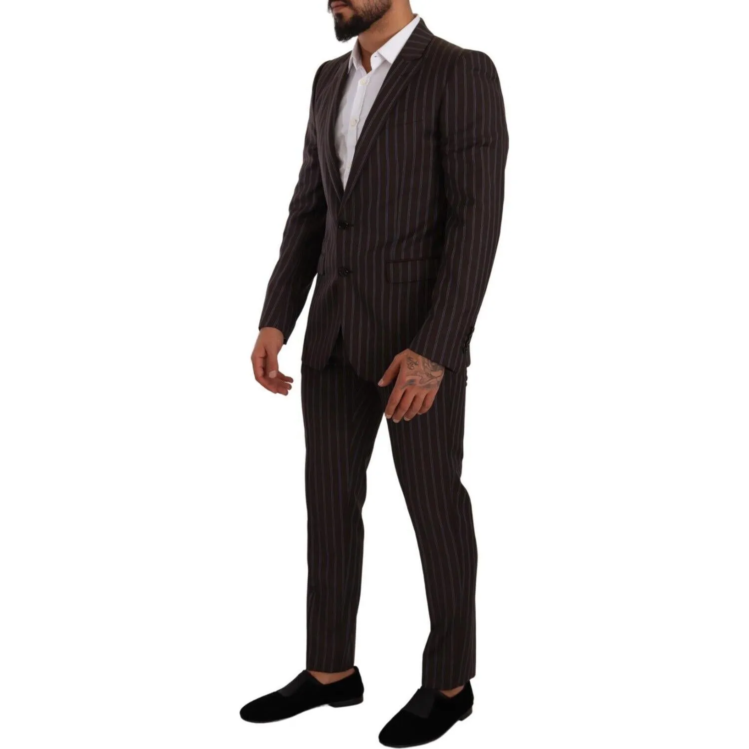 Dolce & Gabbana Elegant Maroon Striped Slim Fit Suit