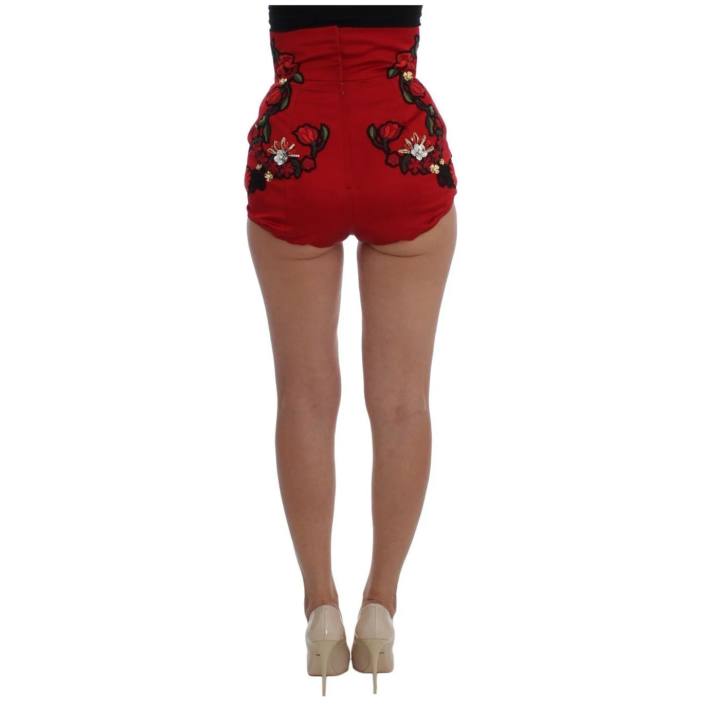 Dolce & Gabbana Ravishing Red Silk Embroidered Shorts