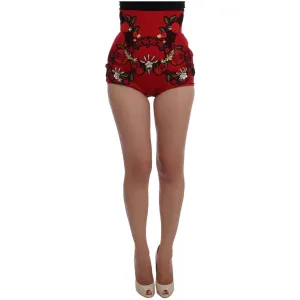 Dolce & Gabbana Ravishing Red Silk Embroidered Shorts