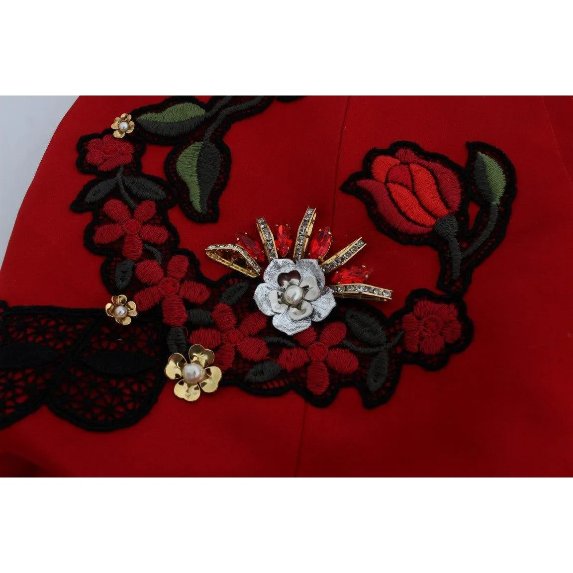 Dolce & Gabbana Ravishing Red Silk Embroidered Shorts