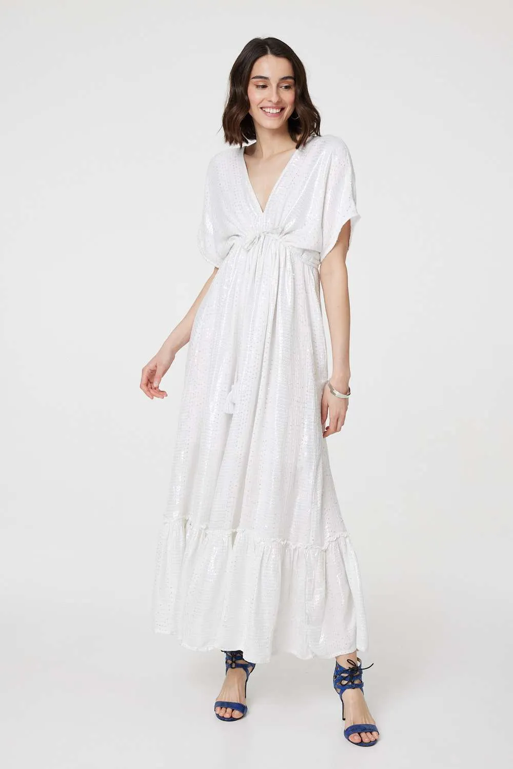 Dotty Empire Waist Kimono Maxi Dress