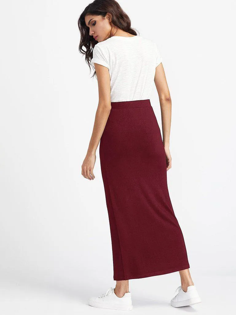 Elastic Waist Longline Jersey Skirt