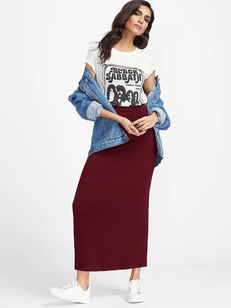 Elastic Waist Longline Jersey Skirt