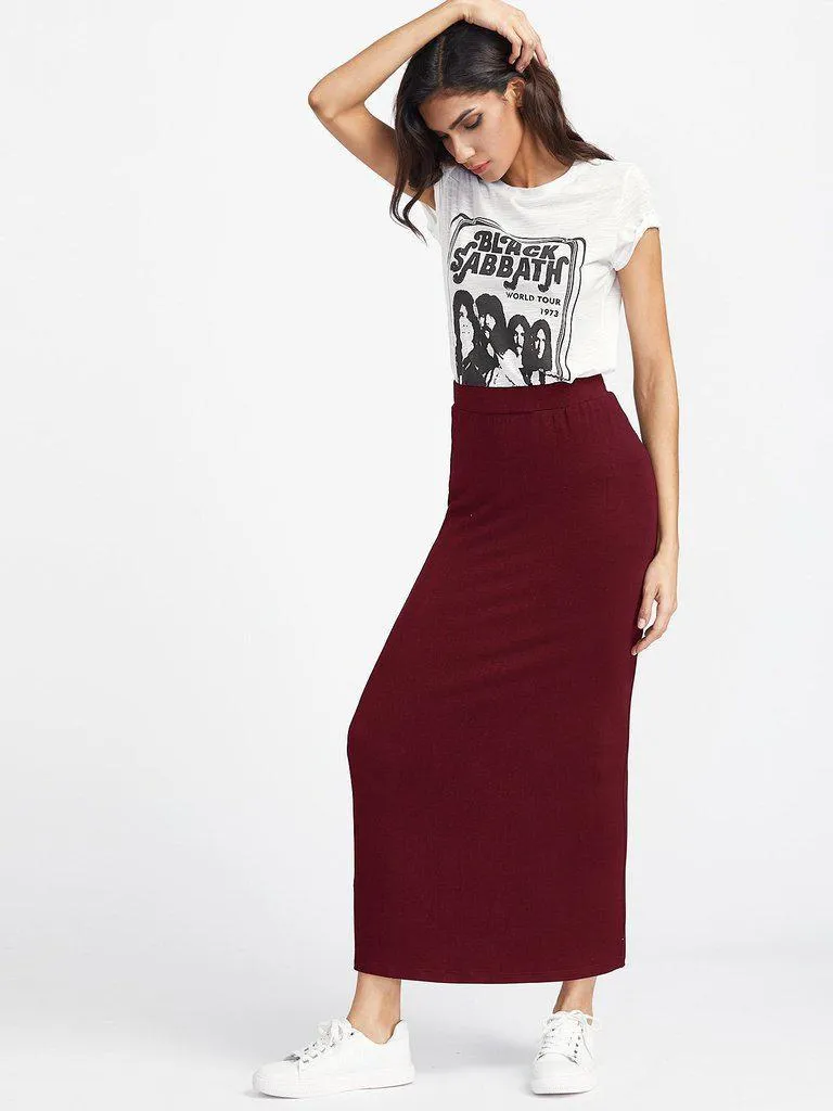 Elastic Waist Longline Jersey Skirt