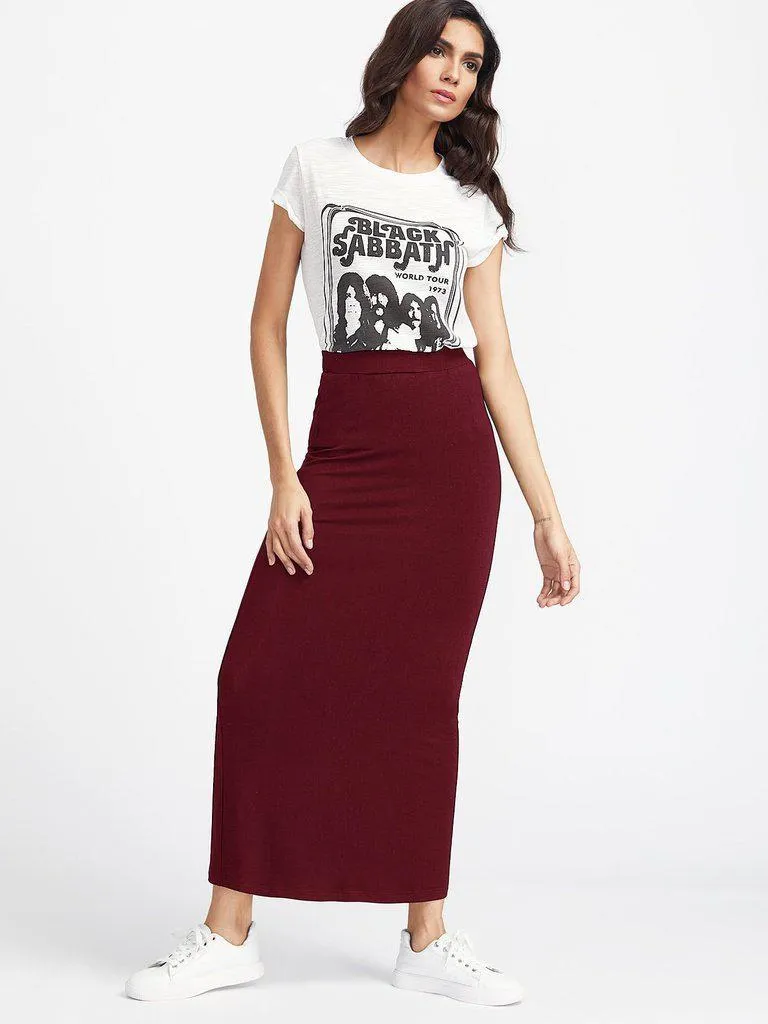 Elastic Waist Longline Jersey Skirt