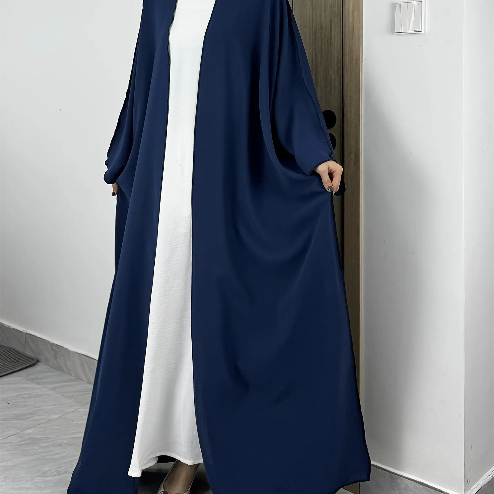 Elegant Long Sleeve Loose Fit Maxi Cover Up - Modest Open Front Design, Versatile Solid Outwear for Women - Perfect for Daily Wear, Travel, and Special Occasions