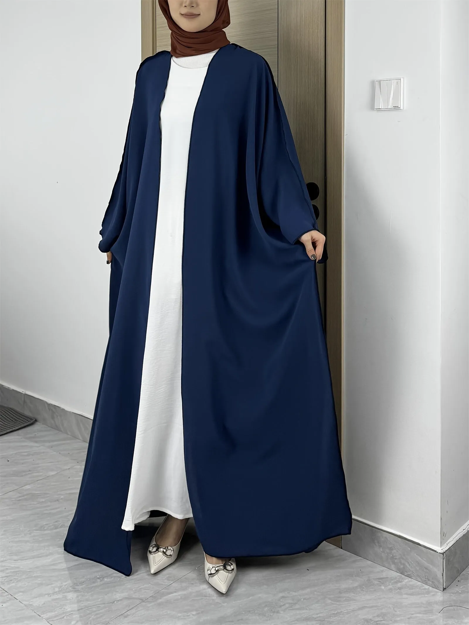 Elegant Long Sleeve Loose Fit Maxi Cover Up - Modest Open Front Design, Versatile Solid Outwear for Women - Perfect for Daily Wear, Travel, and Special Occasions