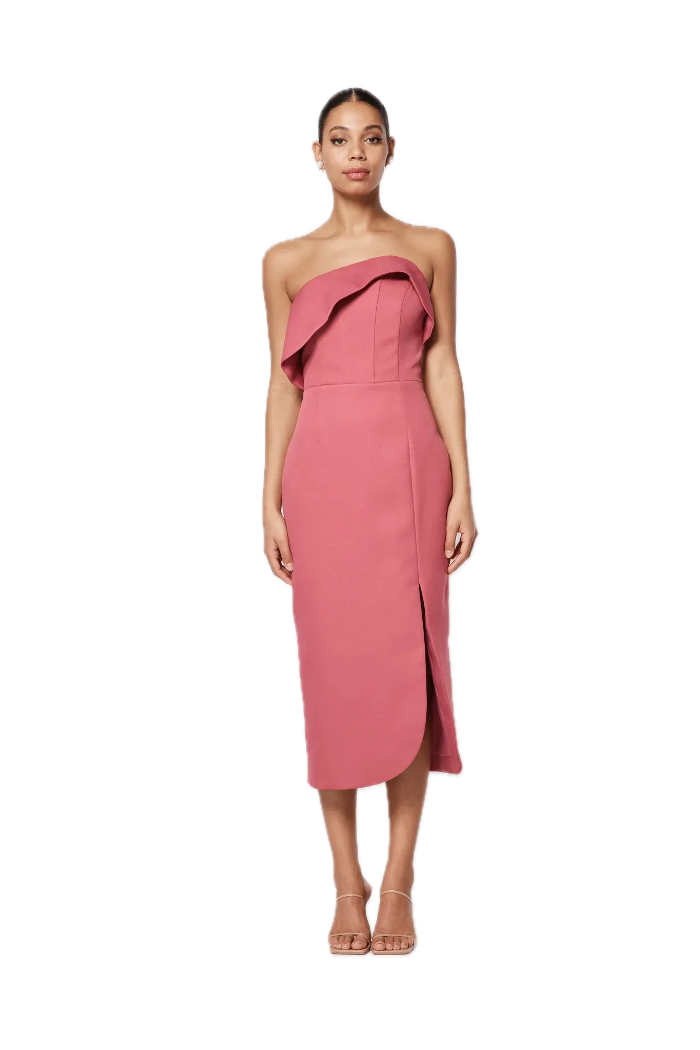 Elliatt Agatha Dress Berry Structured Bodice, Fitted Style, Skirt Slit