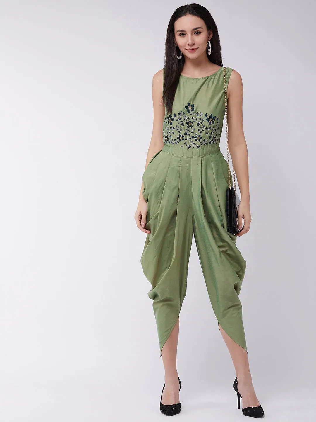 Embroidered Cowl Jumpsuit