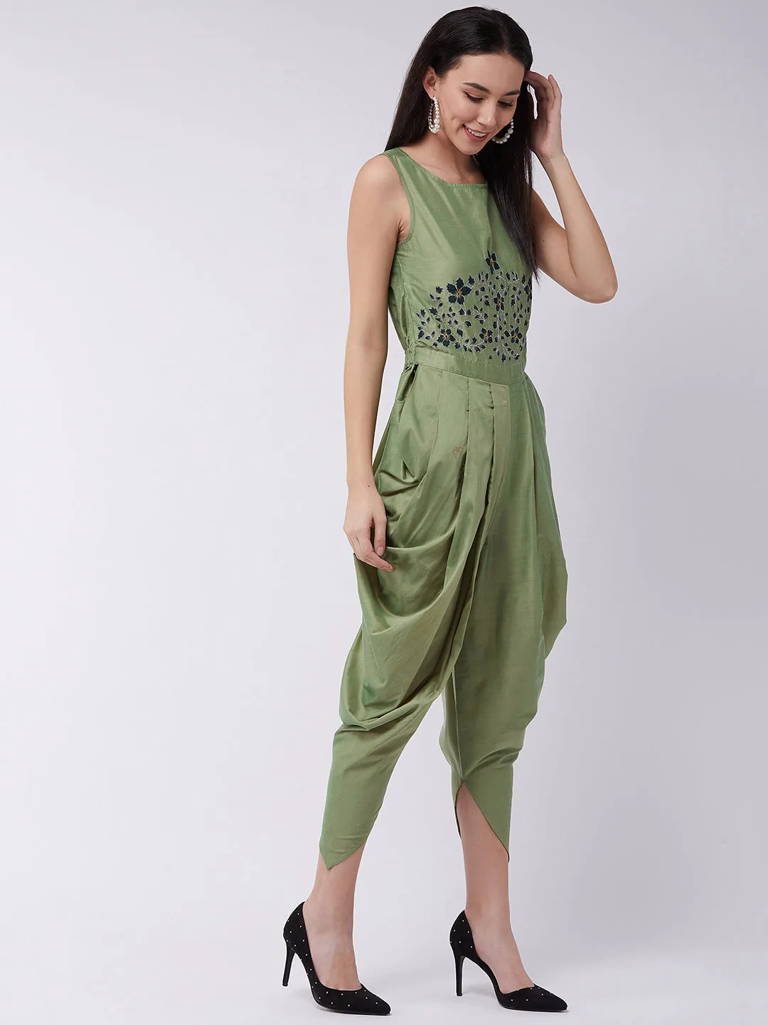 Embroidered Cowl Jumpsuit