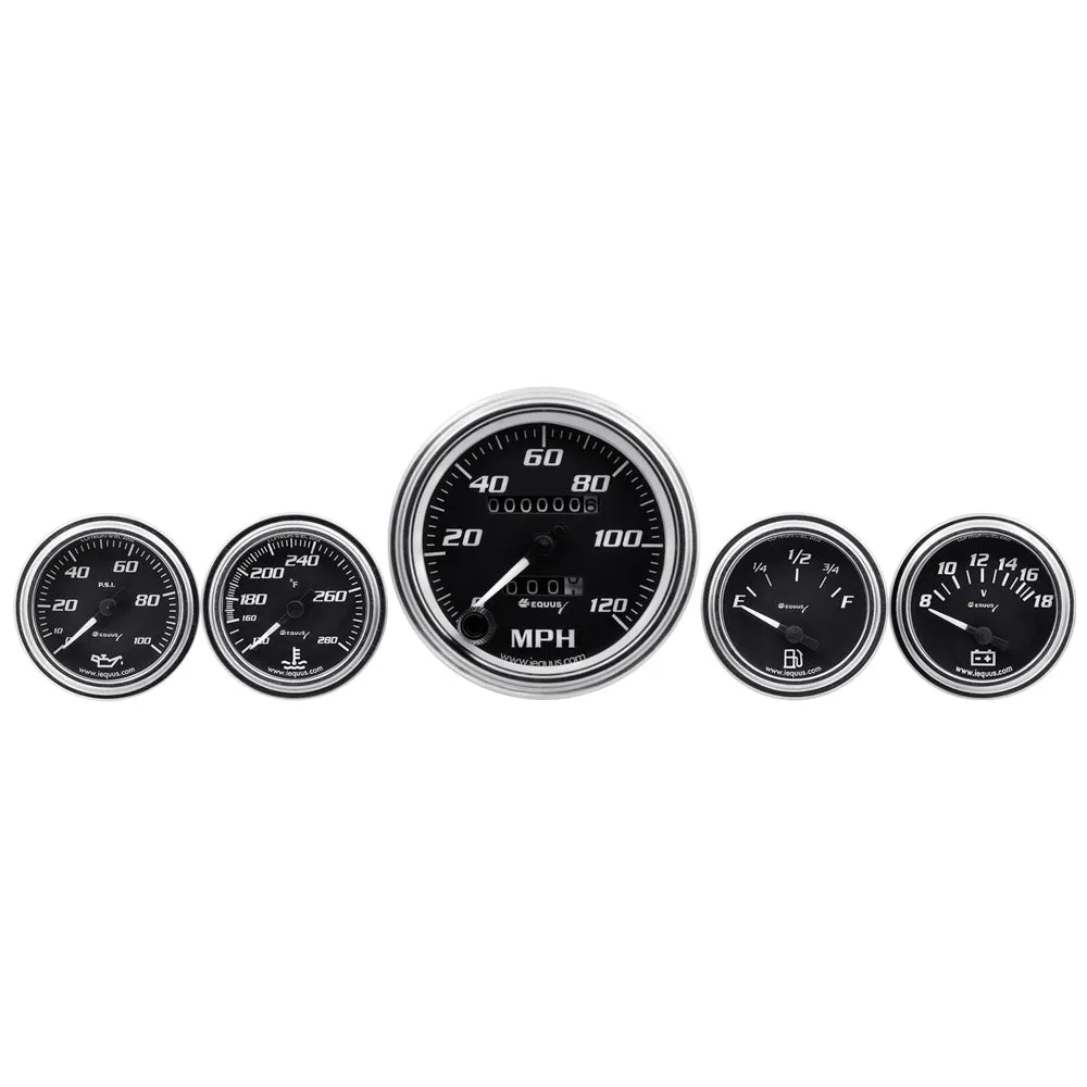 Equus 7000 Classic Series Gauge Kit - Analog - Fuel Level/Oil Pressure/Speedometer/Voltmeter/Water Temperature - Black Face