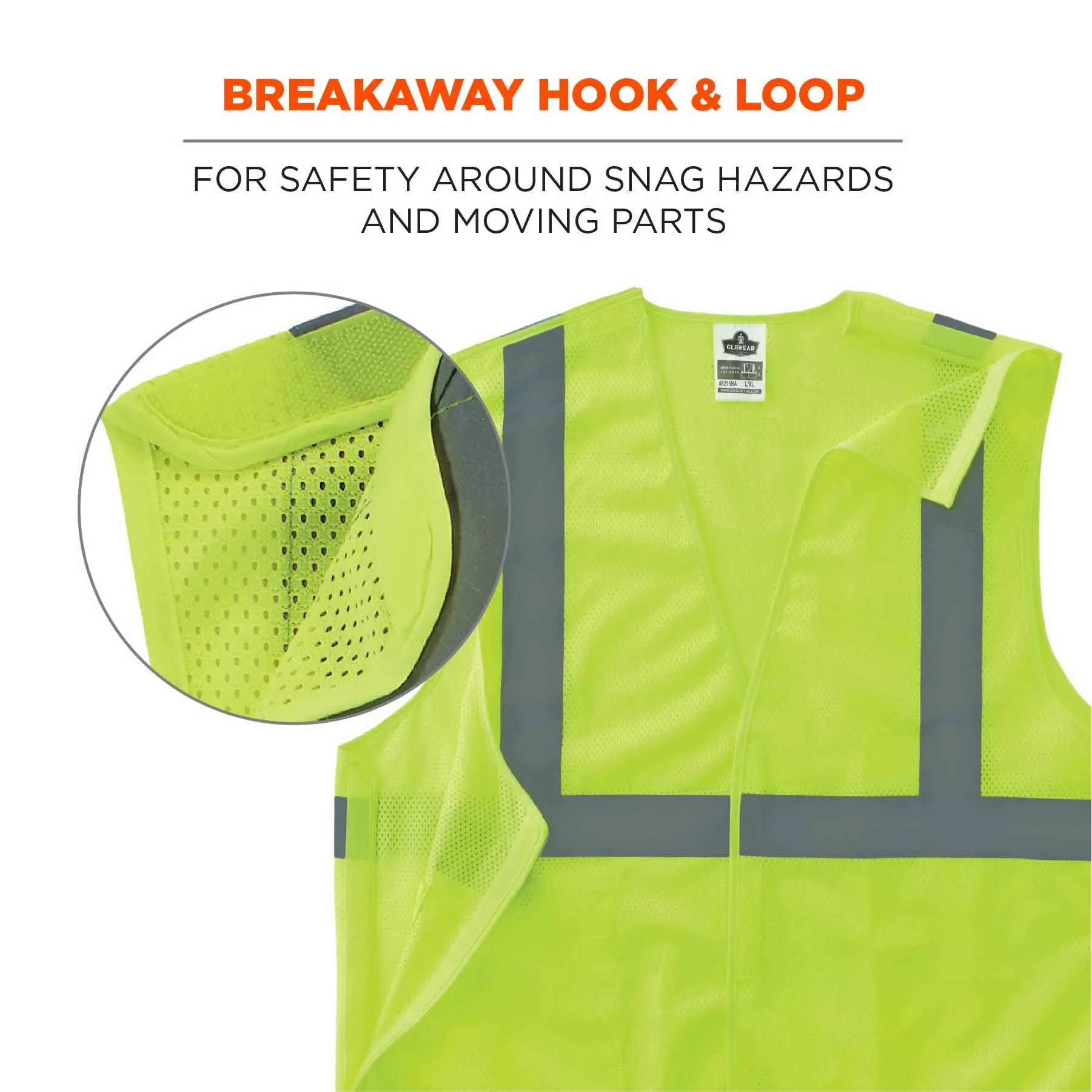 Ergodyne 24549 8215BA-S 5XL Lime Class 2 Economy Breakaway Mesh Vest - Single Size