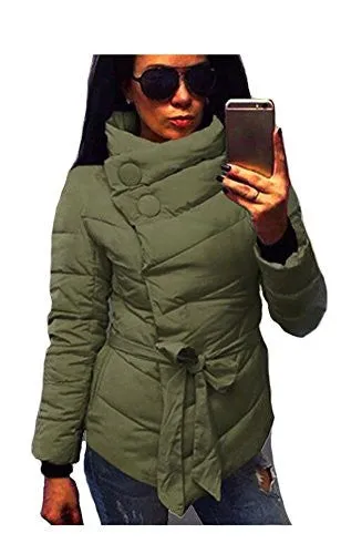 ETCYY Women's Stand Collar With Belt Light Weight Short Down Coat