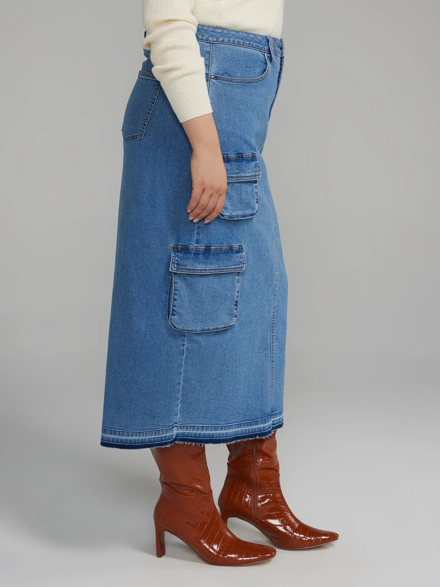 Fashion To Figure - Cargo Denim Midi Skirt