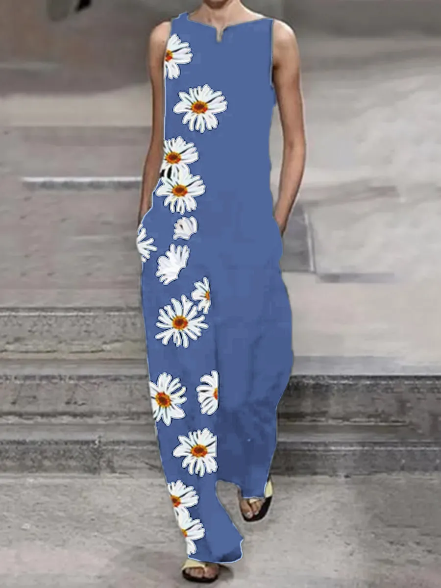 Fashionable Loose Casual Daisy Printed Jumpsuit