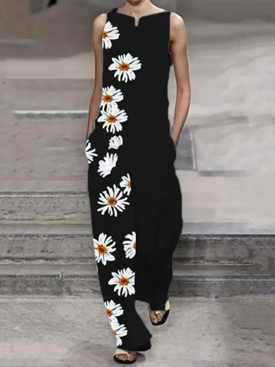 Fashionable Loose Casual Daisy Printed Jumpsuit