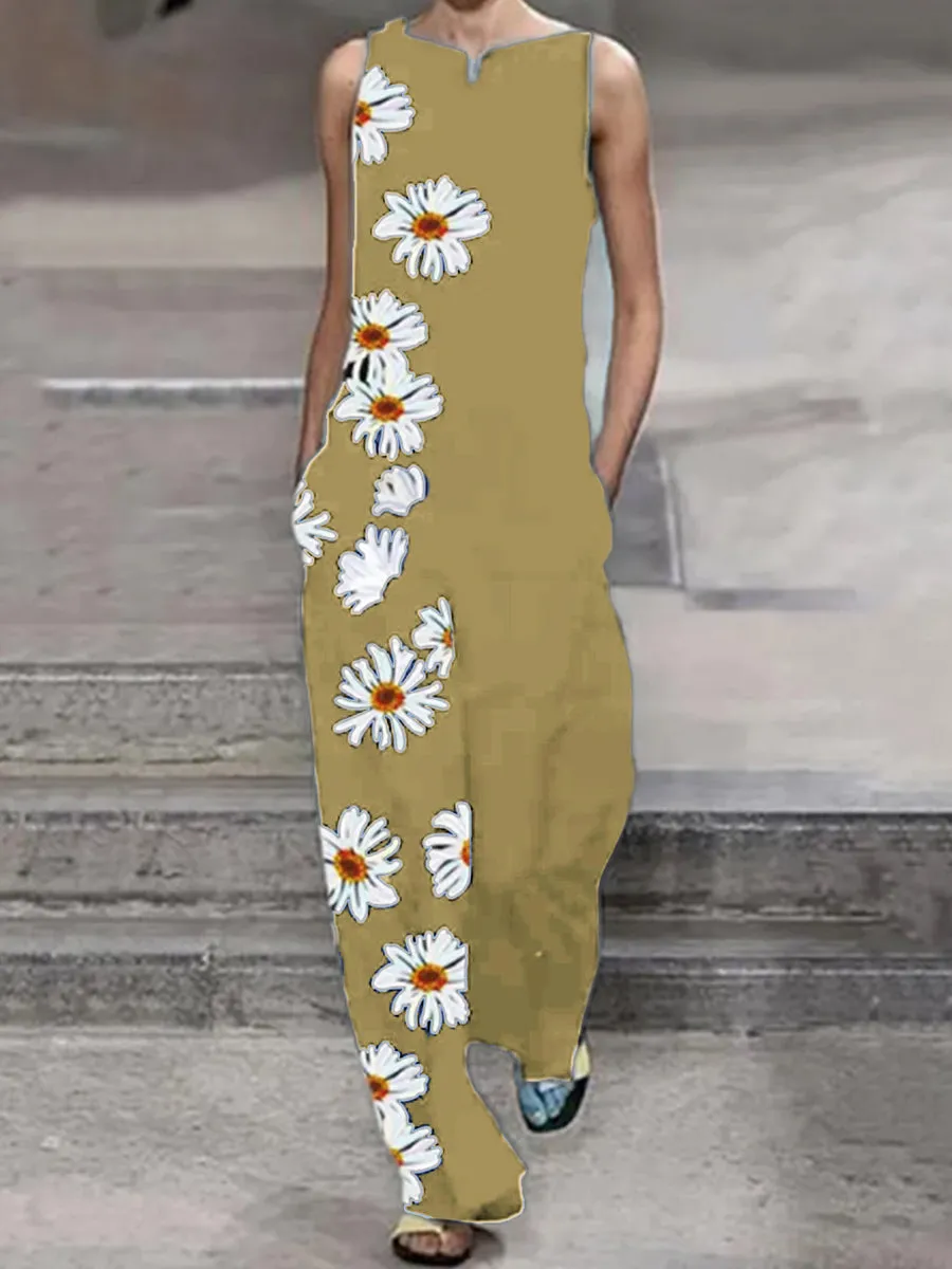 Fashionable Loose Casual Daisy Printed Jumpsuit