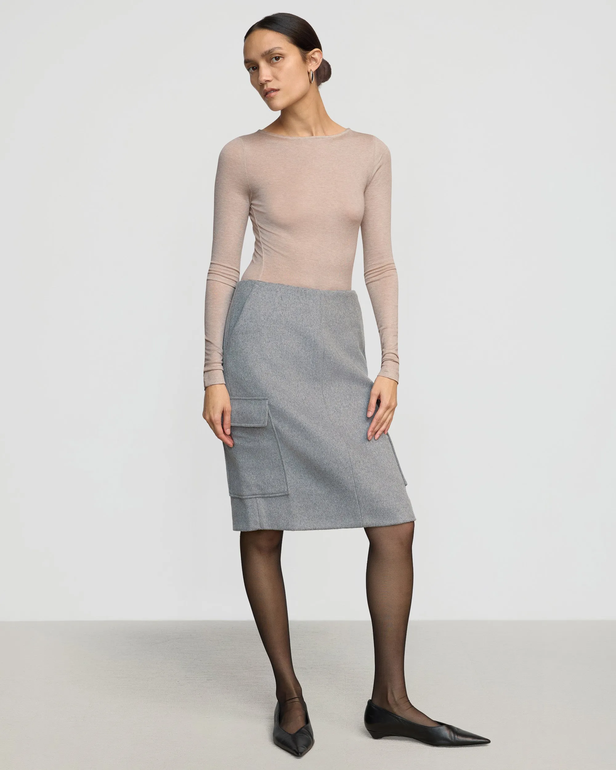 Felicia Wool Utility Midi Skirt