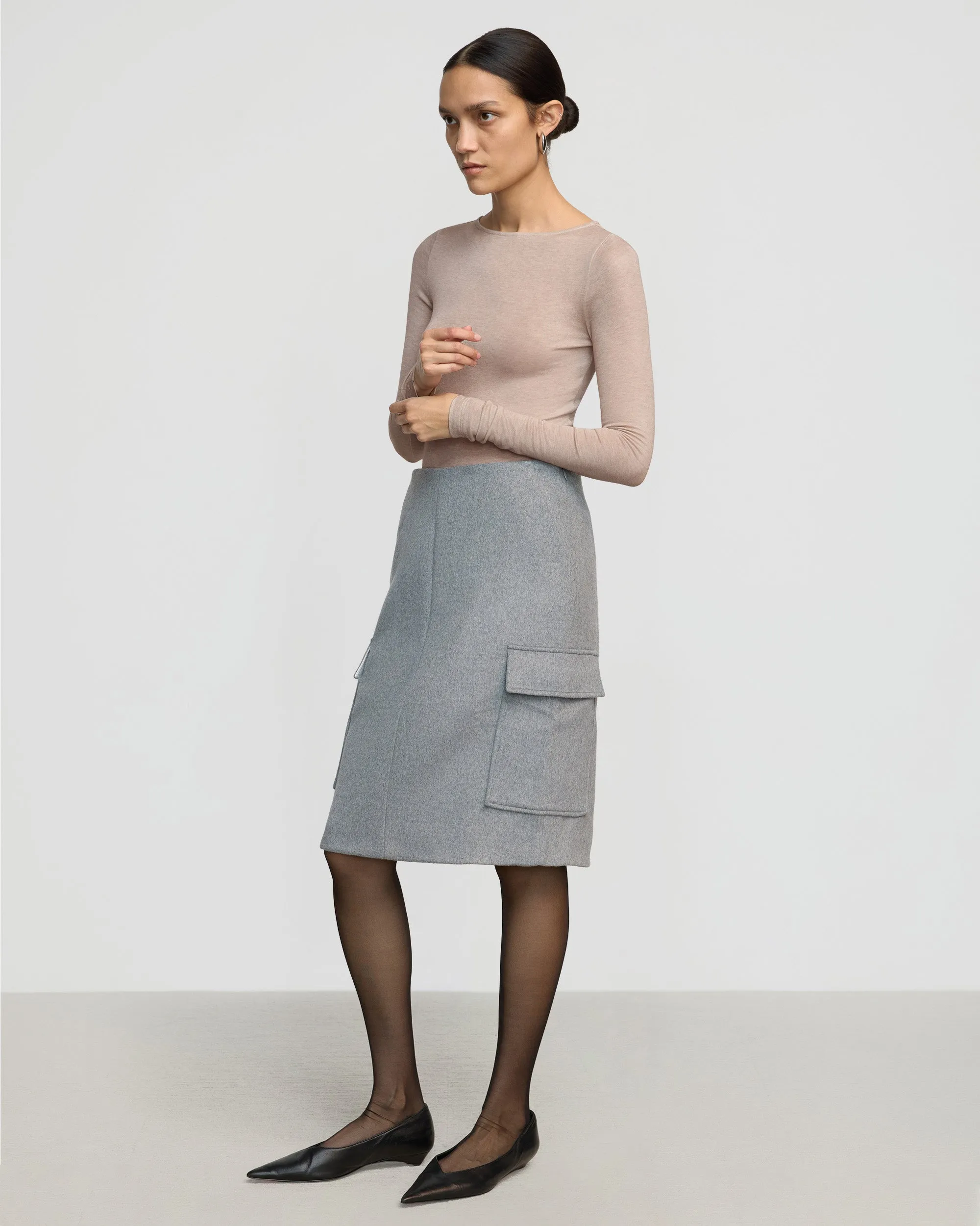 Felicia Wool Utility Midi Skirt