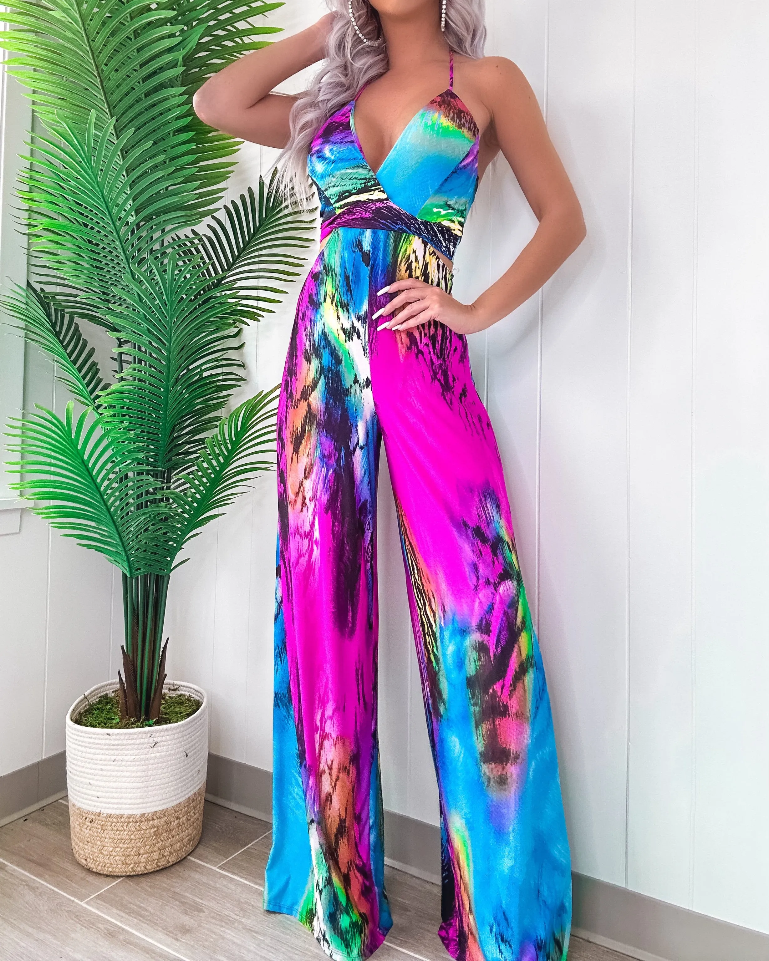 Finer Things Halter Jumpsuit - Multi Print