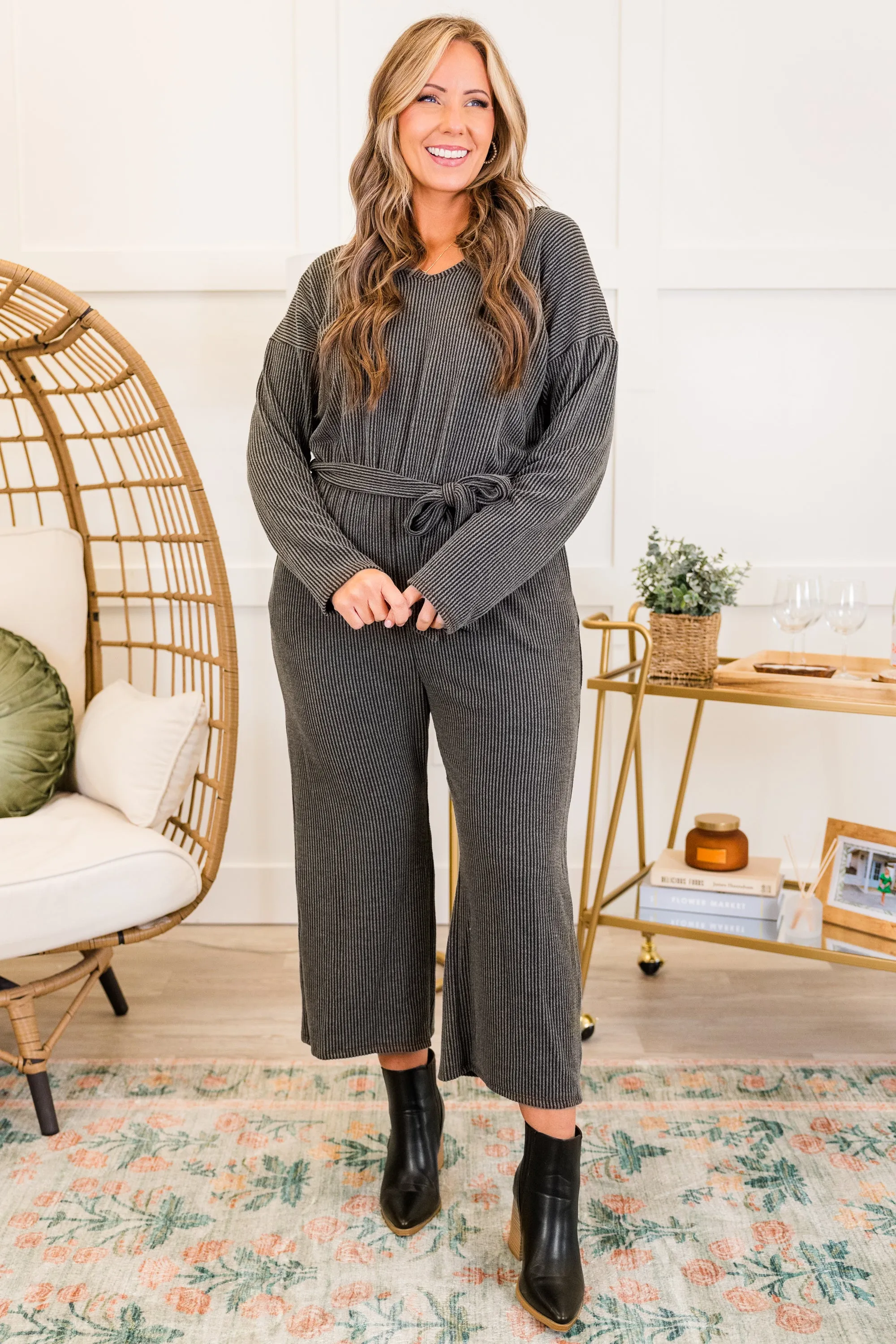 Firepits and Cozy Knits Jumpsuit, Charcoal