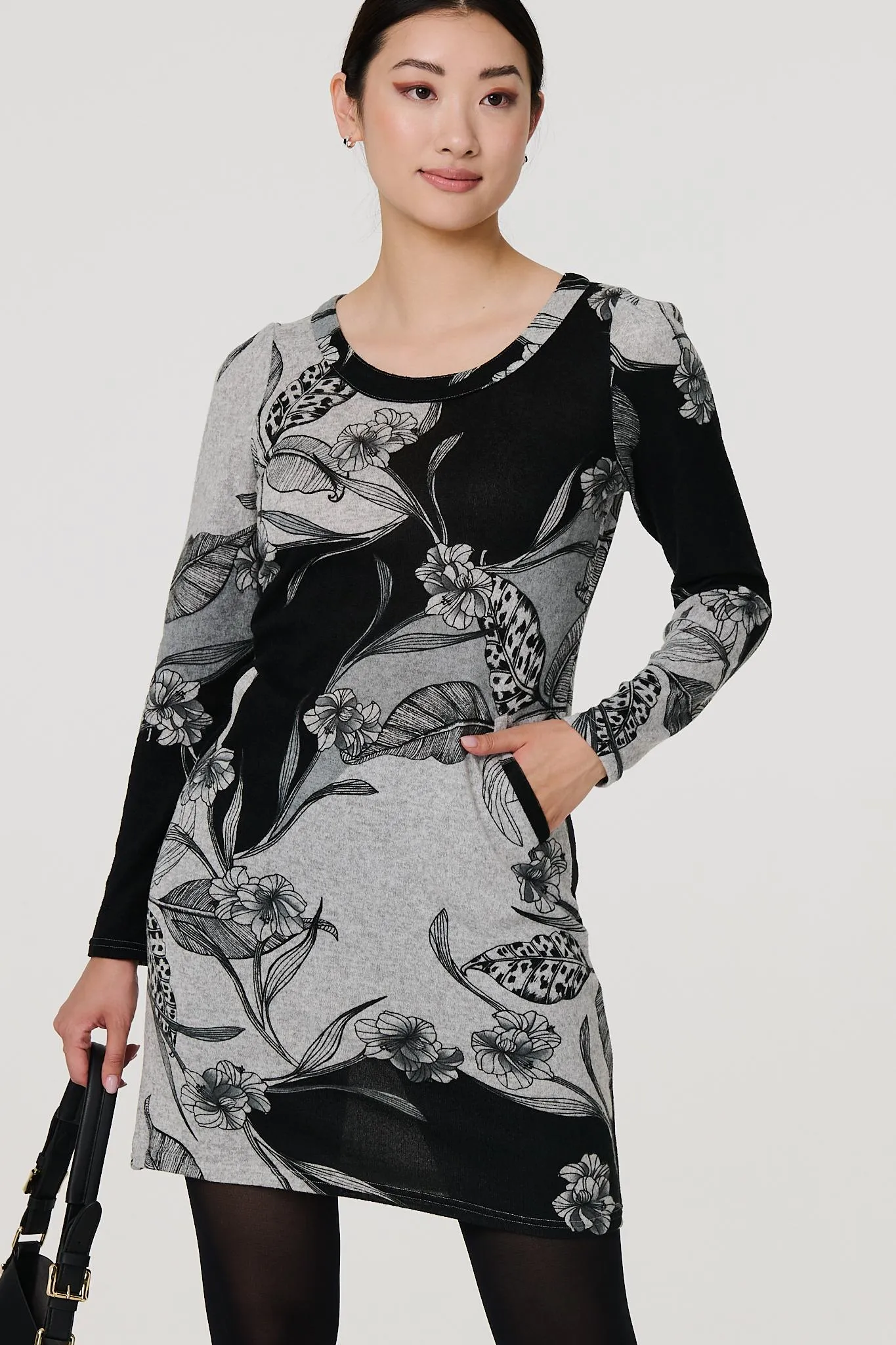 Floral Long Sleeve Jersey Shift Dress