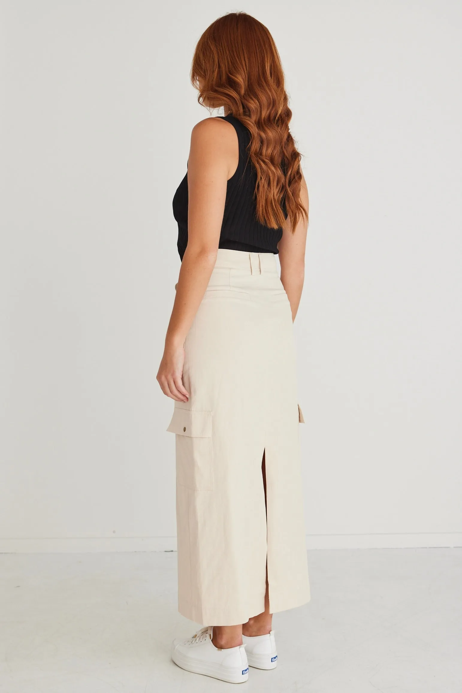 Frank Ivory Cotton Utility Midi Skirt