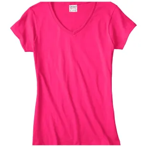 Gildan Ladies V Neck T-Shirt Small Heliconia