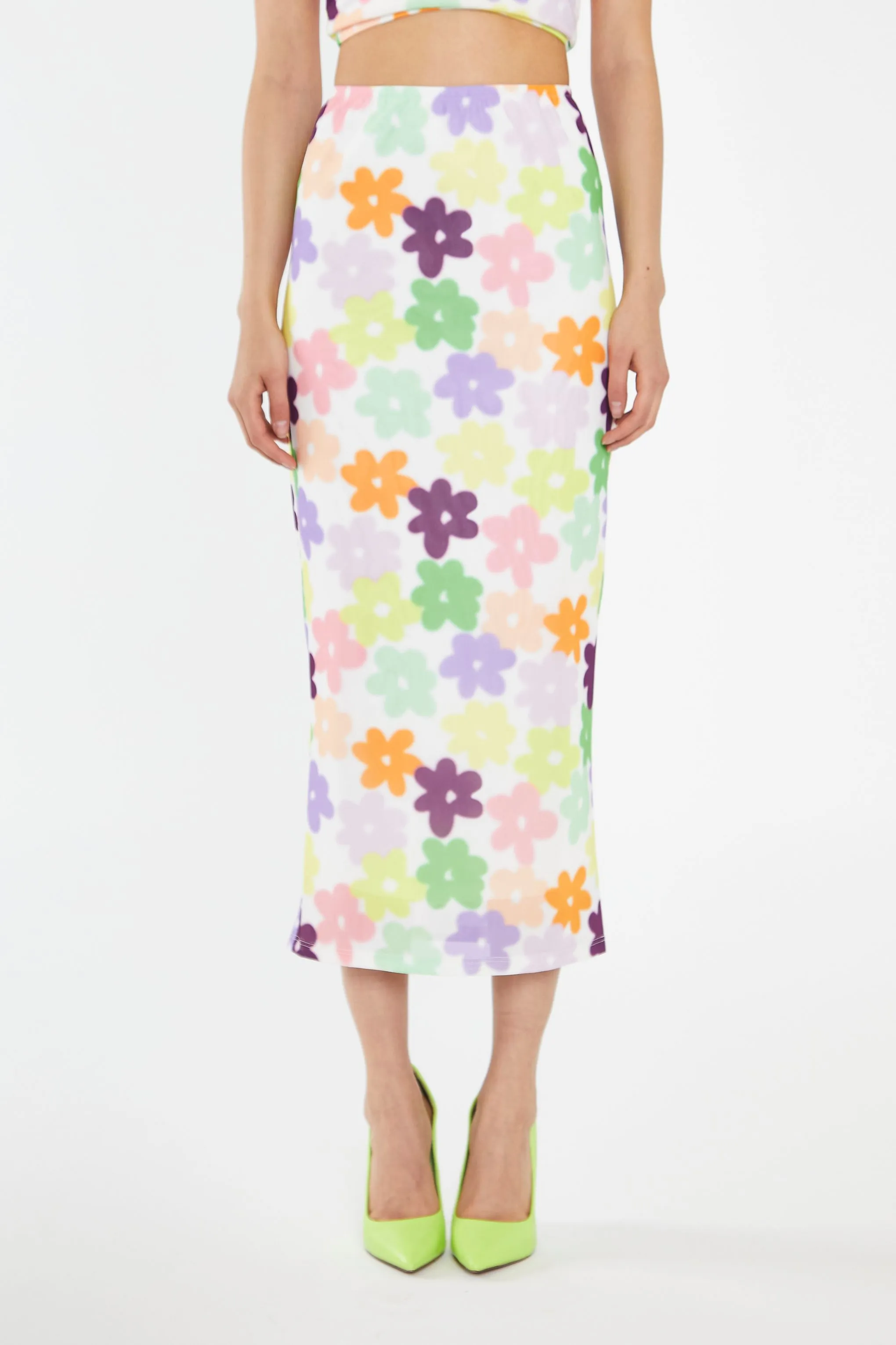 Glamorous - Colourful Flower Print Midi Skirt