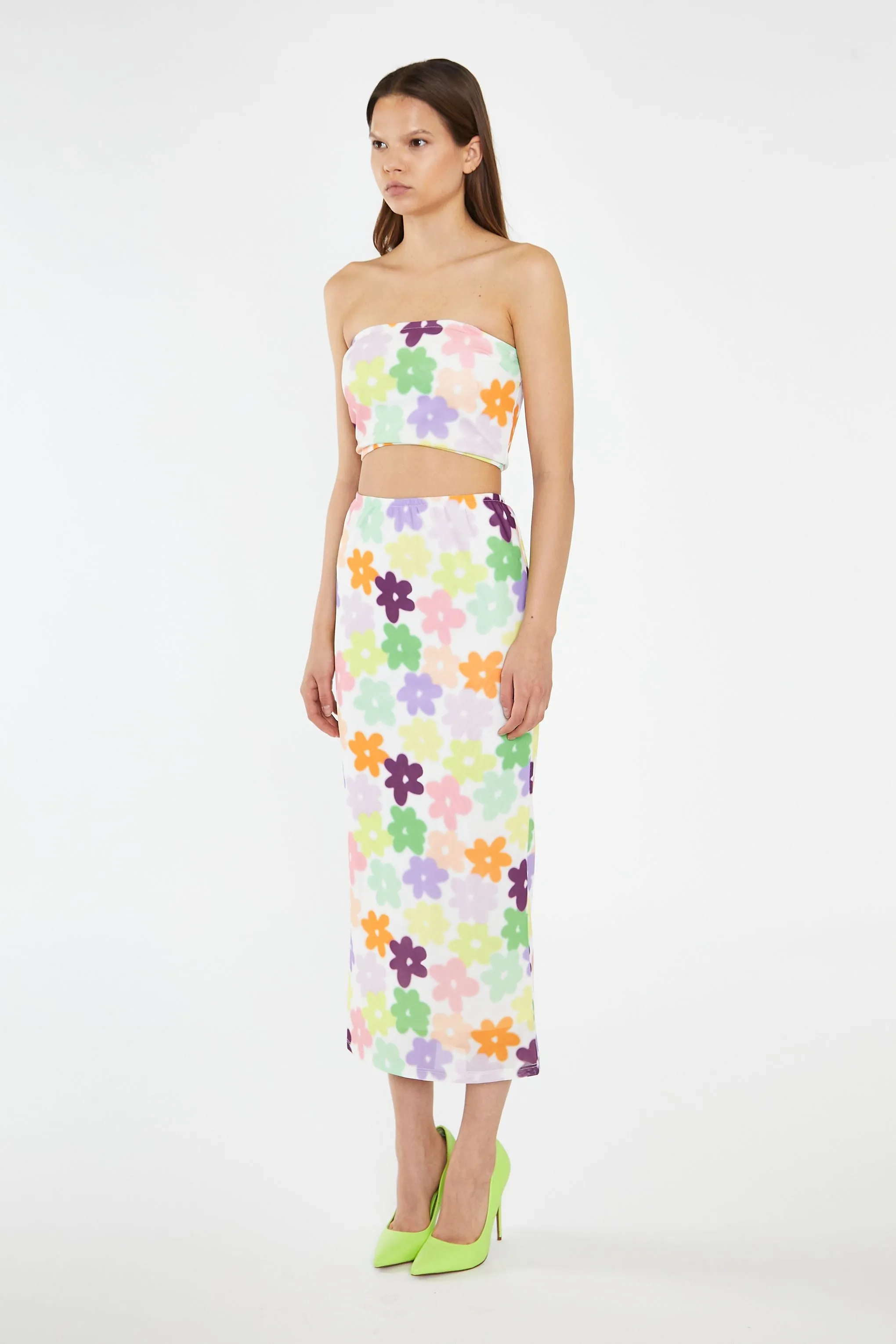 Glamorous - Colourful Flower Print Midi Skirt