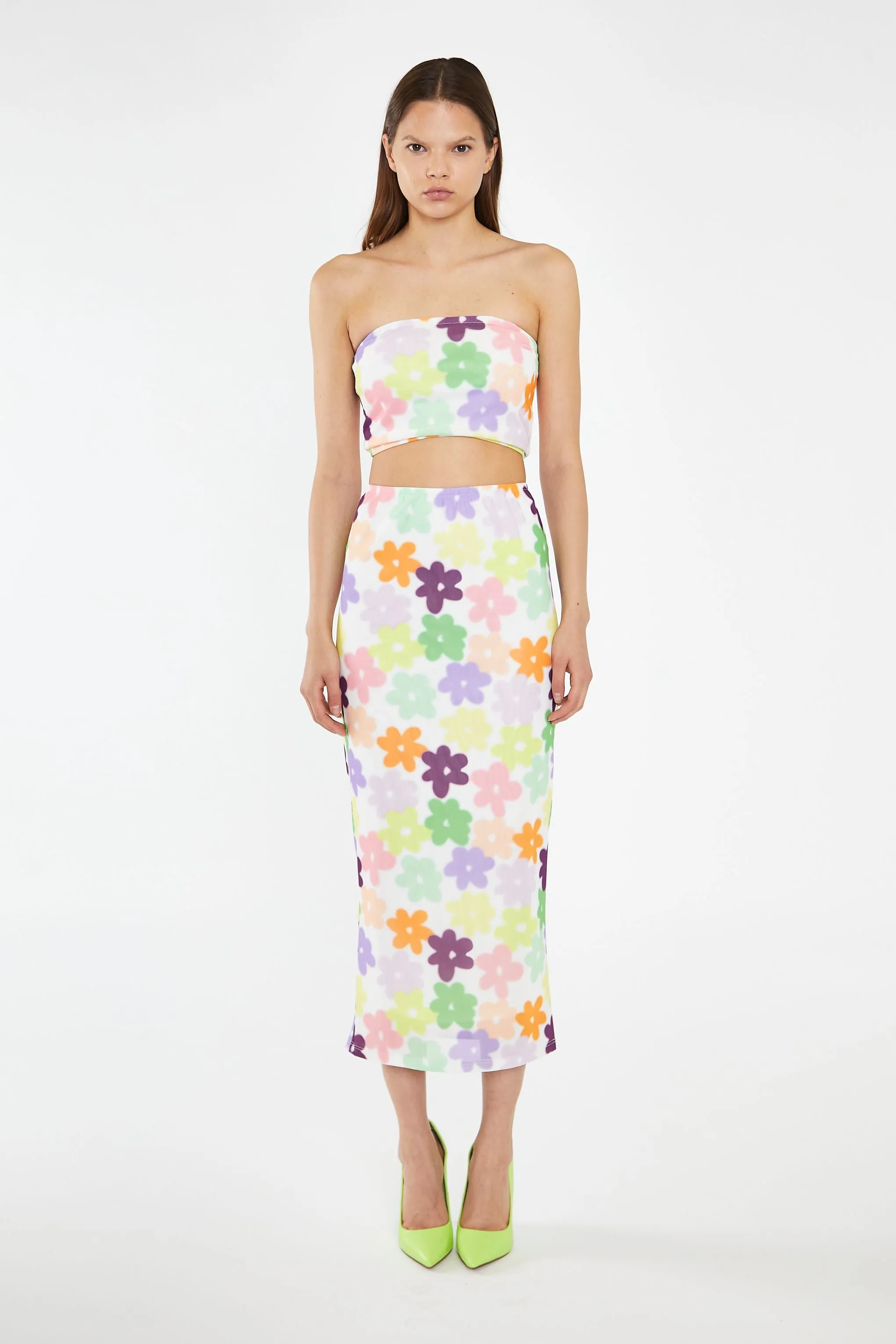 Glamorous - Colourful Flower Print Midi Skirt