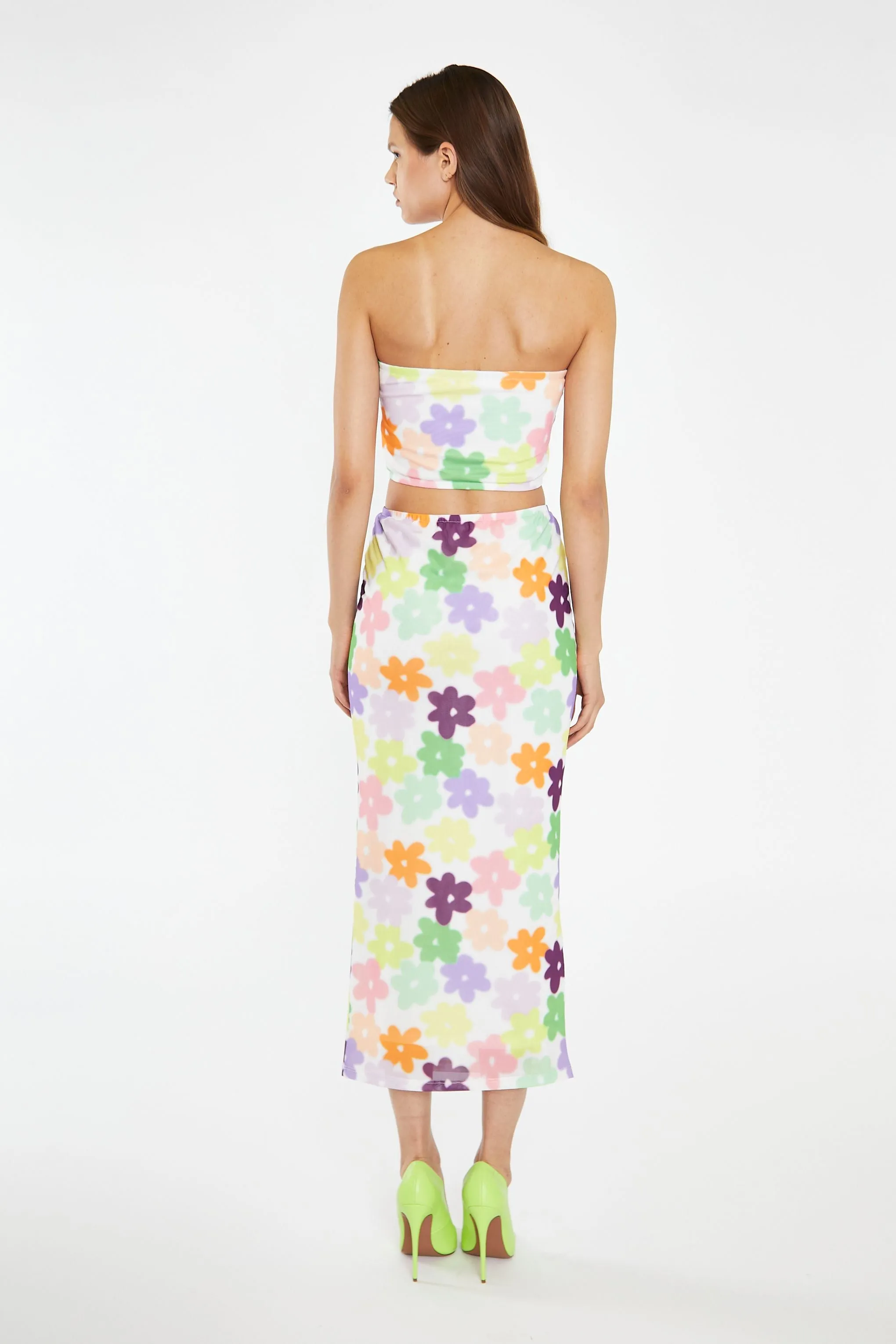 Glamorous - Colourful Flower Print Midi Skirt