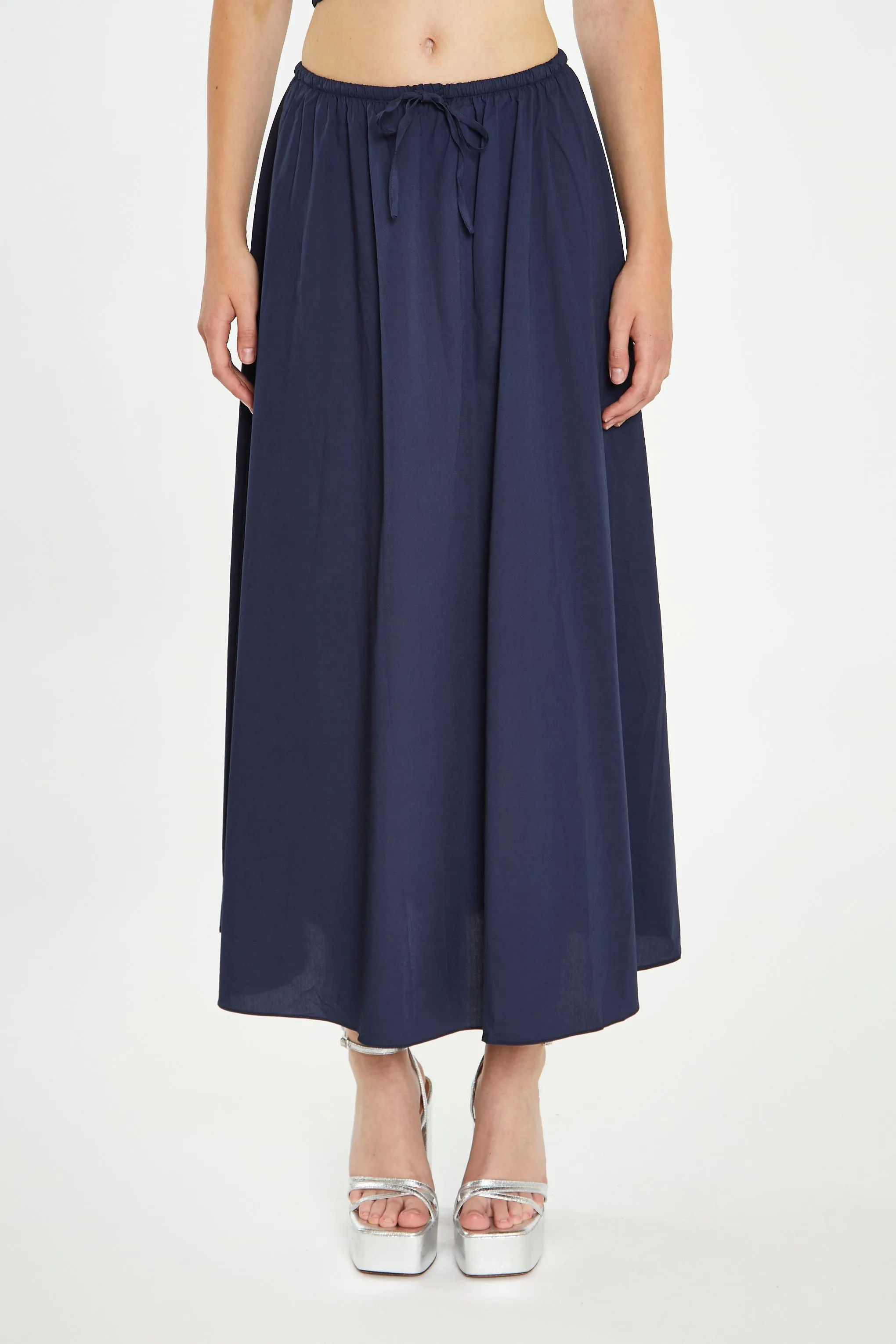 Glamorous - Navy Blue Drawstring Waist Midi Skirt