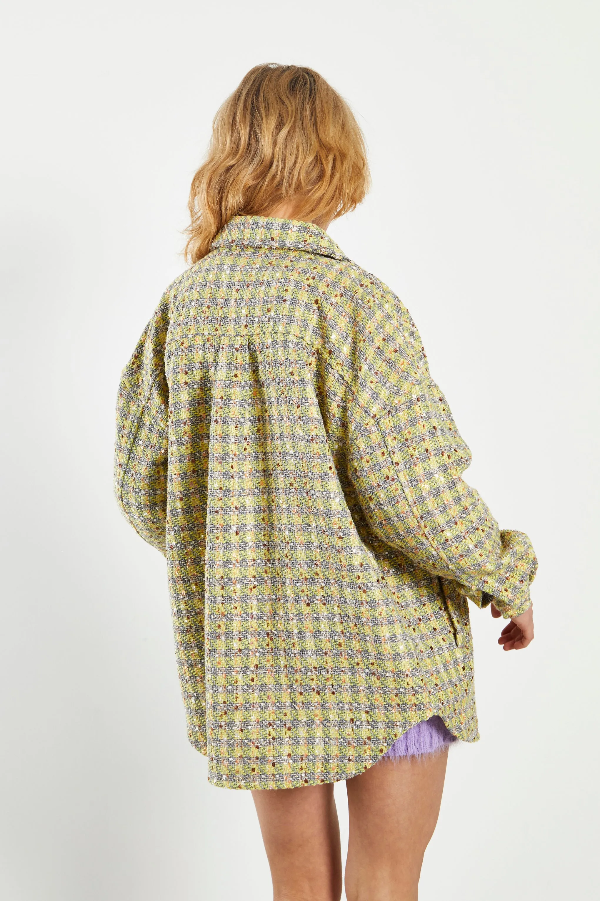 Glamorous Yellow Grey Check Tweed Oversized Shacket