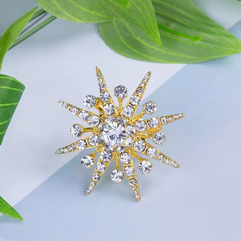 Gleaming Rhinestones Starburst Jewelry Brooch Pins