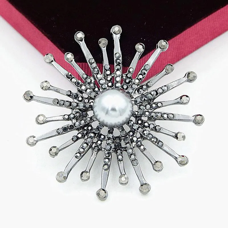 Gleaming Rhinestones Starburst Jewelry Brooch Pins