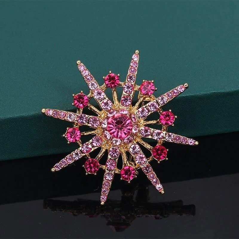 Gleaming Rhinestones Starburst Jewelry Brooch Pins