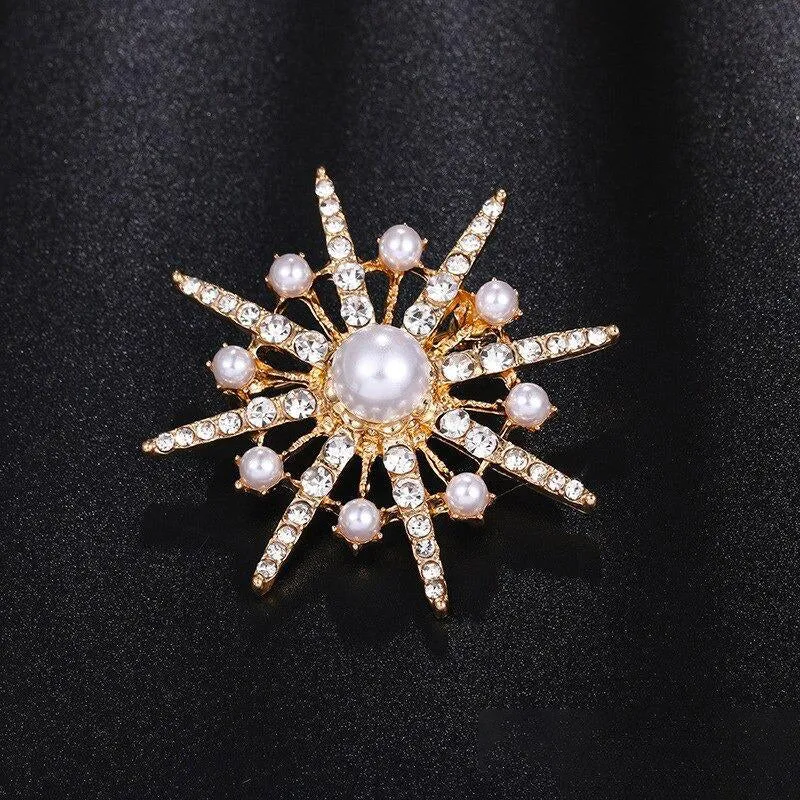 Gleaming Rhinestones Starburst Jewelry Brooch Pins