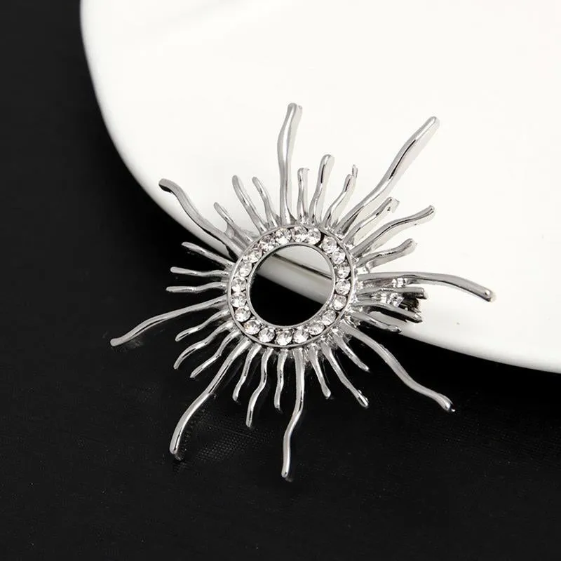 Gleaming Rhinestones Starburst Jewelry Brooch Pins