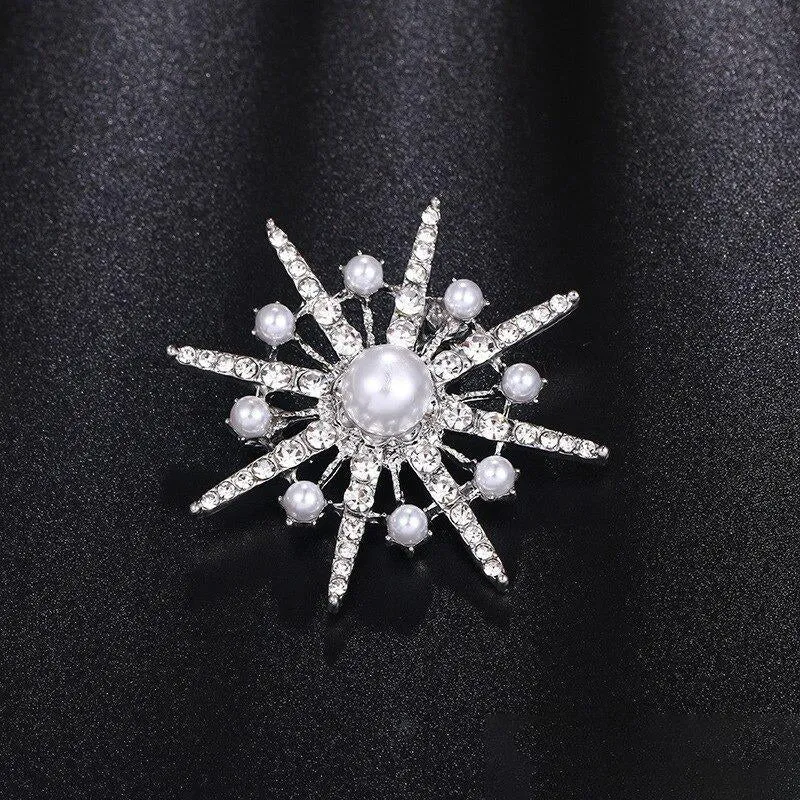 Gleaming Rhinestones Starburst Jewelry Brooch Pins