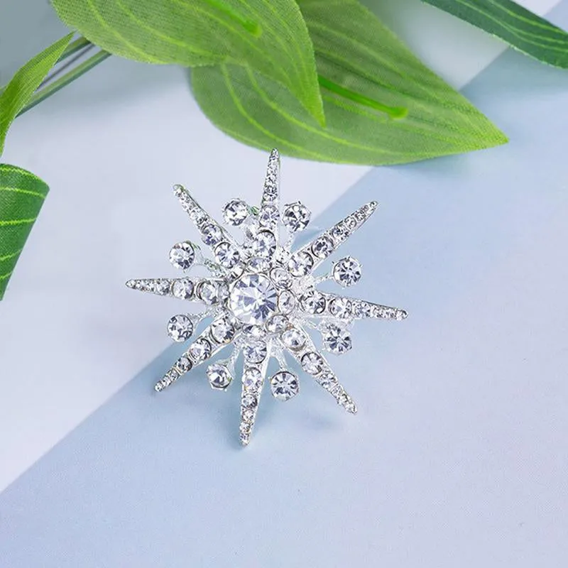 Gleaming Rhinestones Starburst Jewelry Brooch Pins