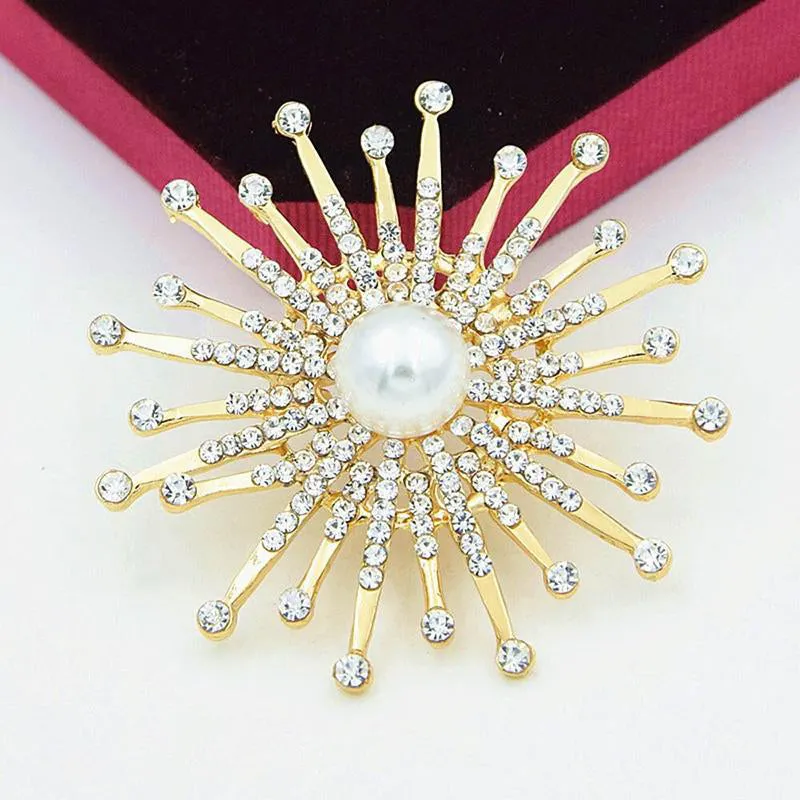 Gleaming Rhinestones Starburst Jewelry Brooch Pins