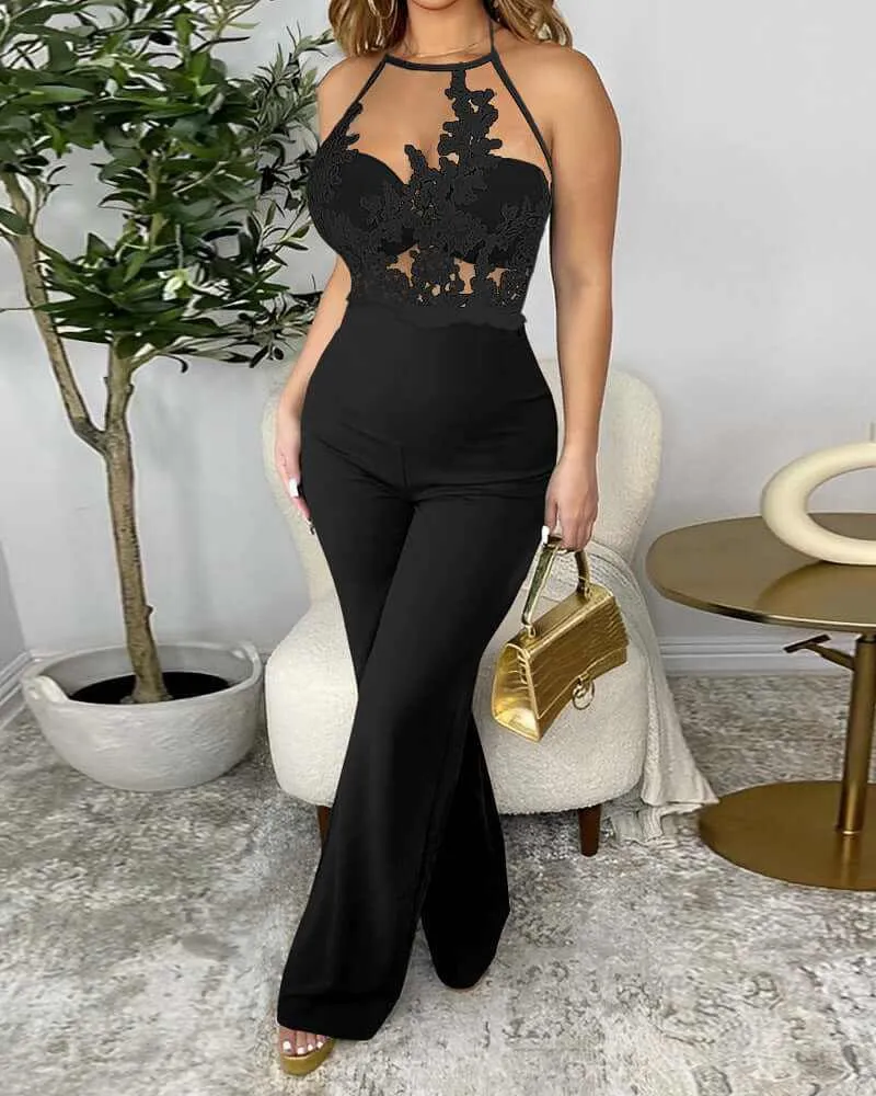 Glow Chic's Mesh Stitching Tight Jumpsuit