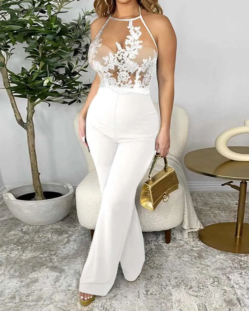 Glow Chic's Mesh Stitching Tight Jumpsuit