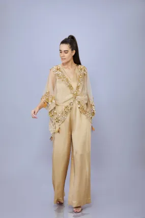 Gold kaftan embroidered in mirrors & gold sequins   Jumpsuit