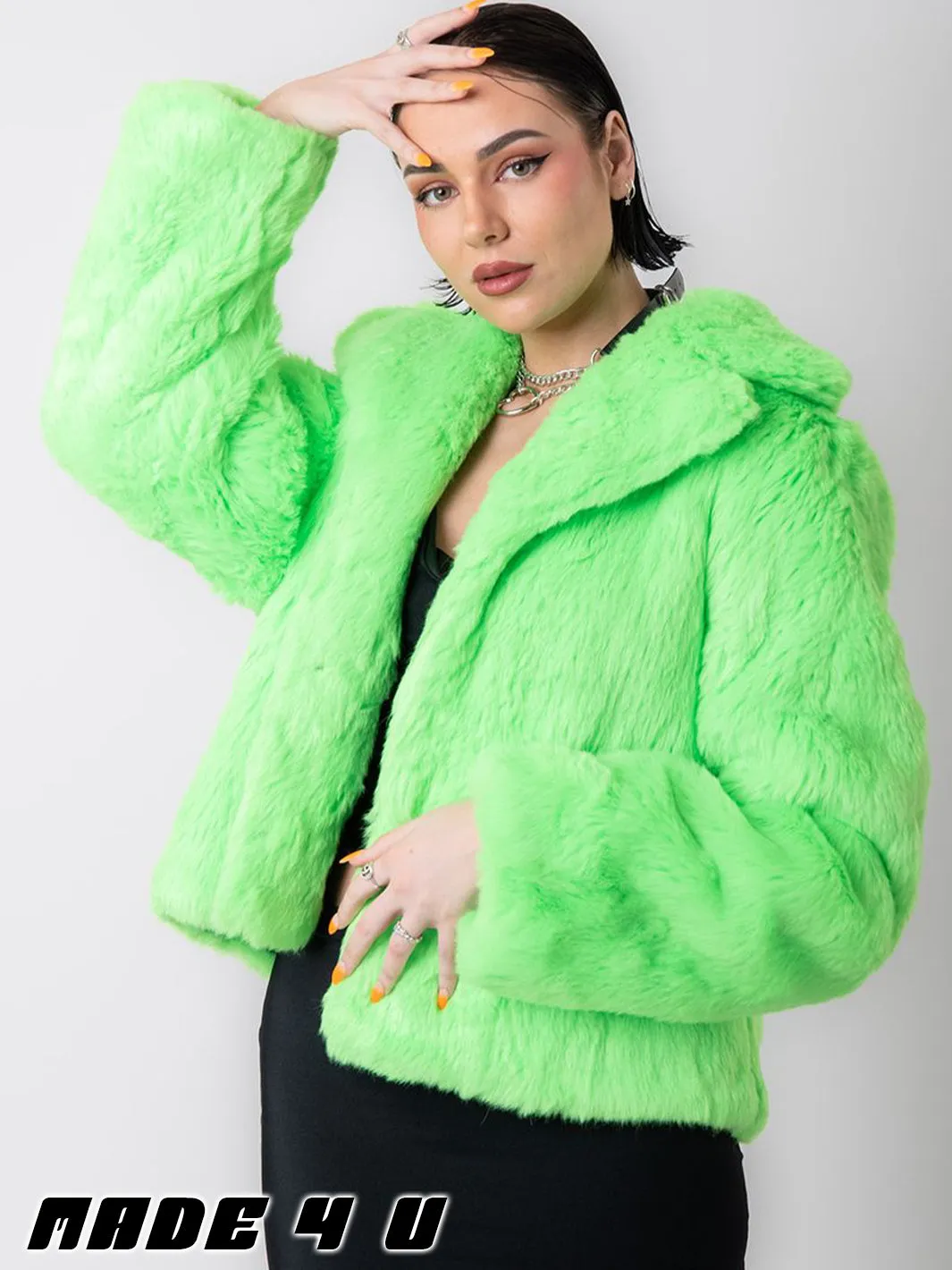 GREEN MACHINE FAUX FUR JACKET - CROP LENGTH ✰ MADE 4 U ✰