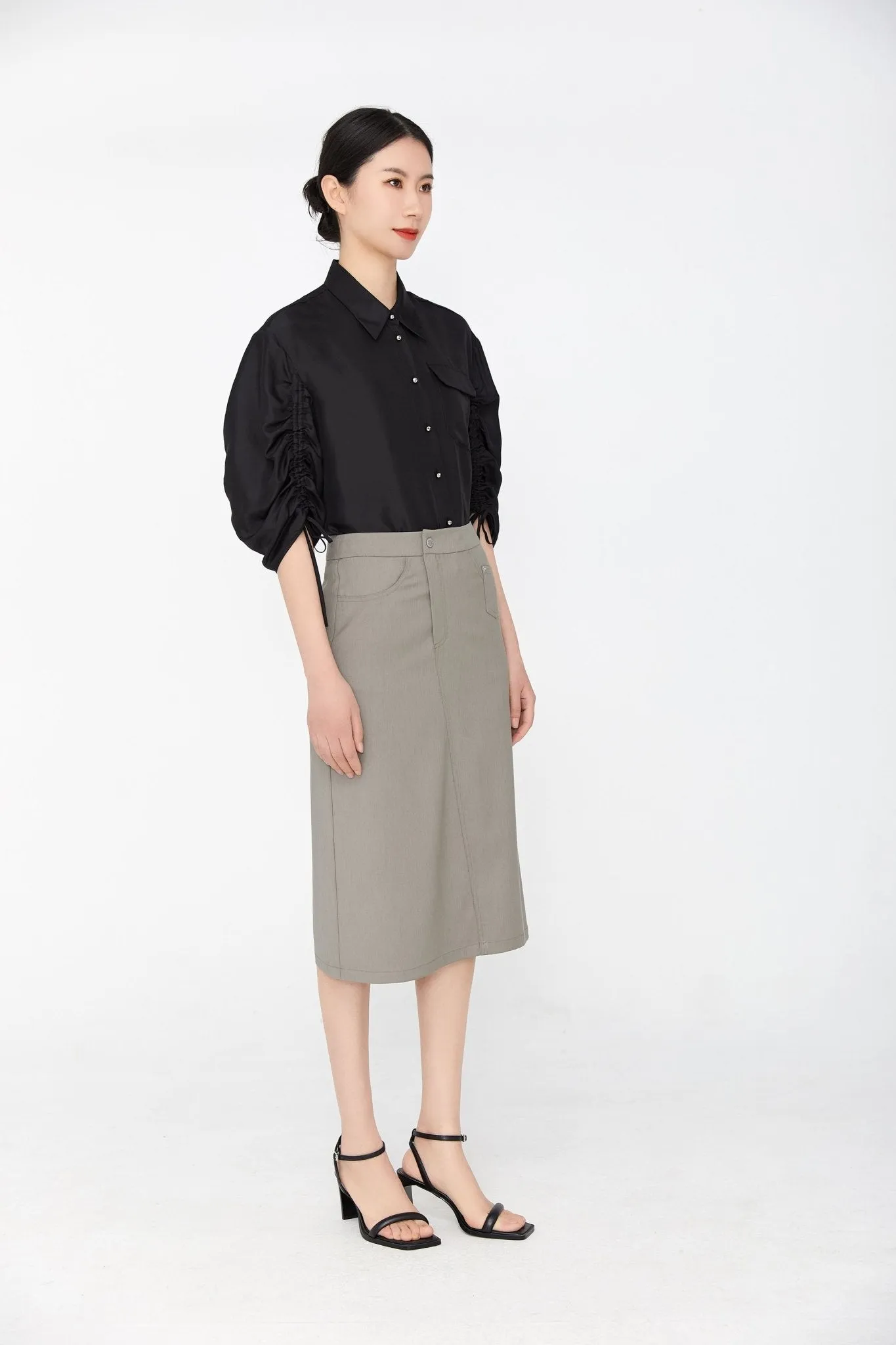 Grey Green Utility Straight Midi Skirt