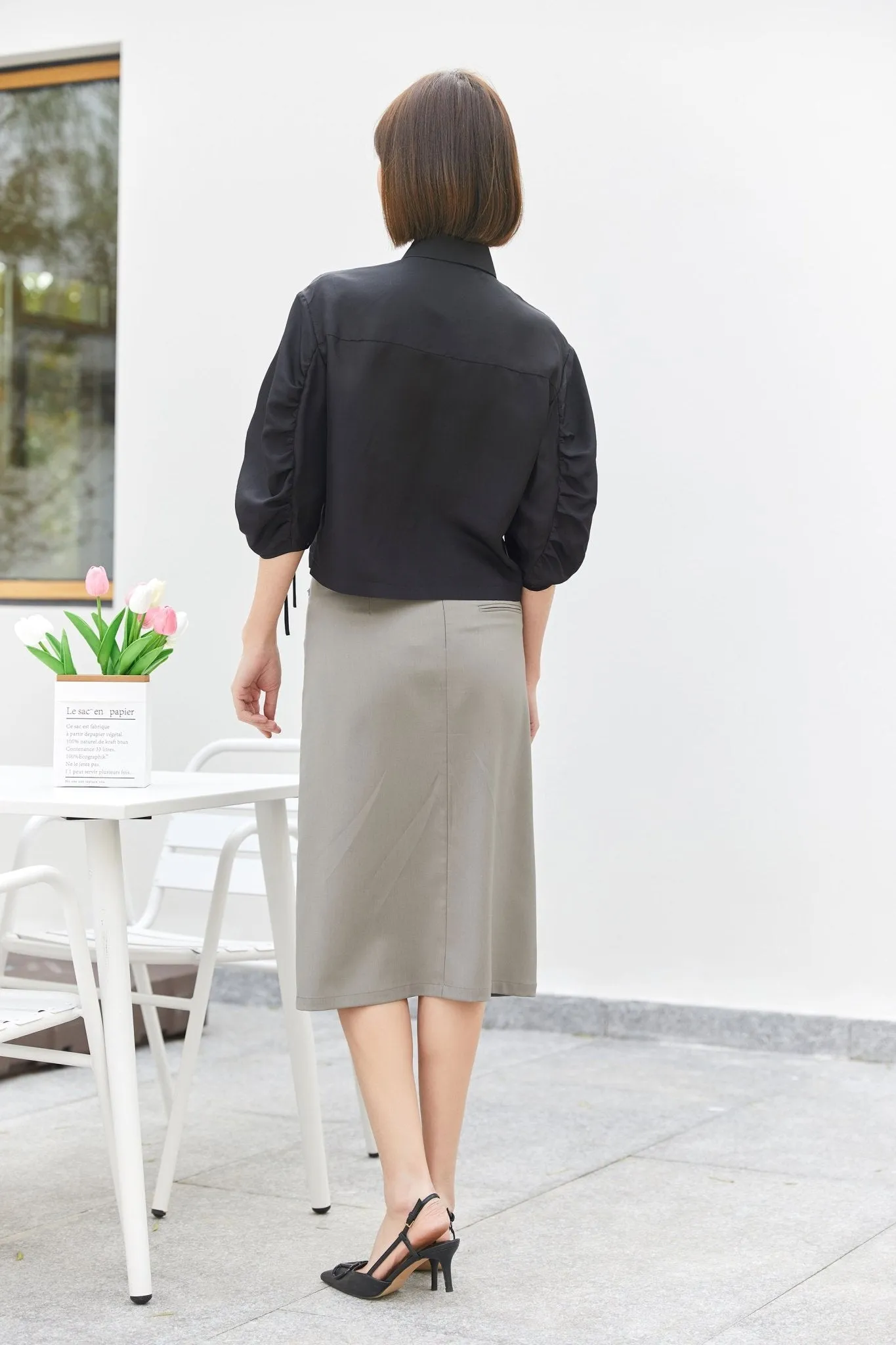 Grey Green Utility Straight Midi Skirt